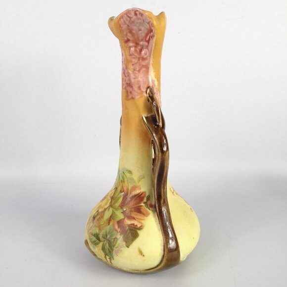 Vintage Miniature Amphora Bud Vase Yellow Pink Brown Floral Teal Inside Boho - Picture 3 of 15